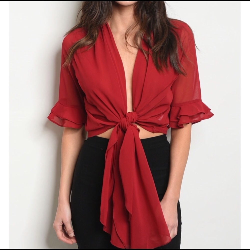 Red tie blouse NEW WITH TAGS